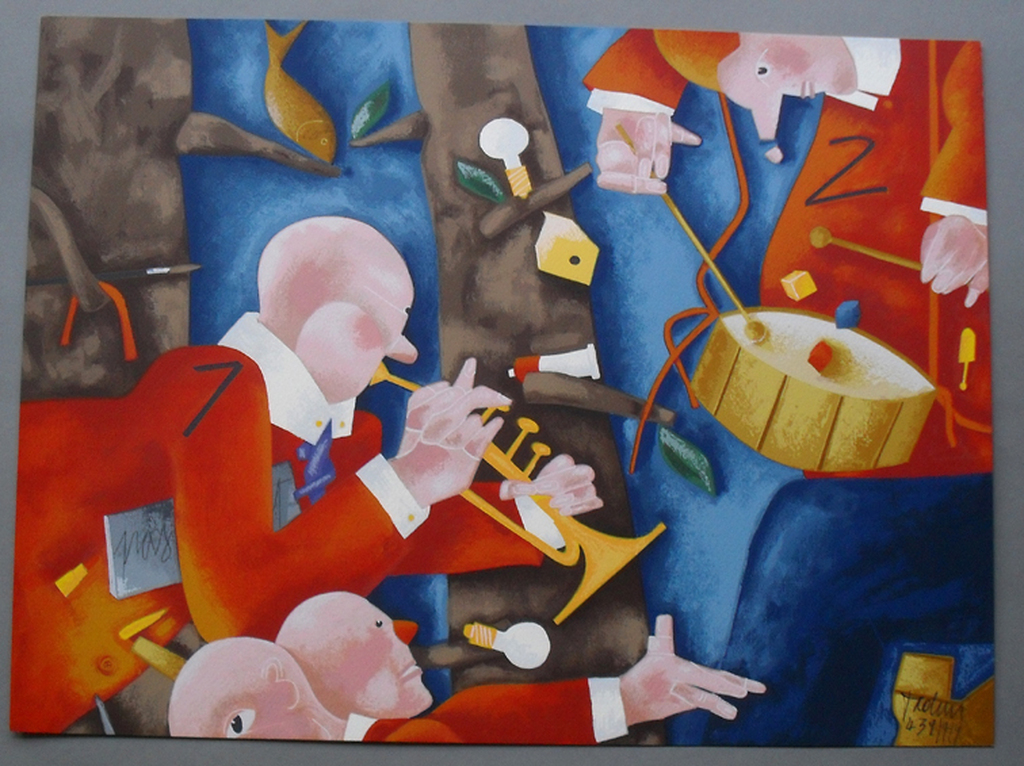 Emilio Tadini - Suonatori - kleurzeefdruk - handgesigneerd en genummerd verkocht voor € 48!