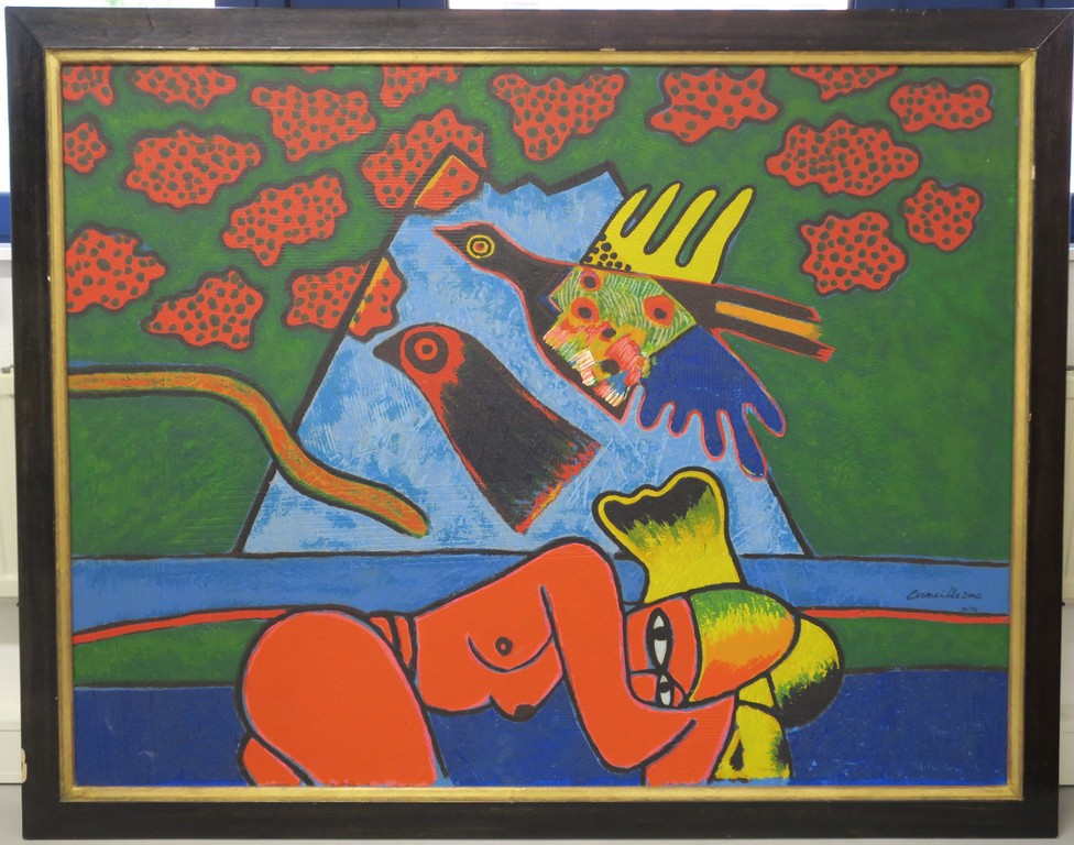 Corneille: Terragravure op doek, Memories of the moun.. - Ingelijst (Zeer groot) verkocht voor € 1200!