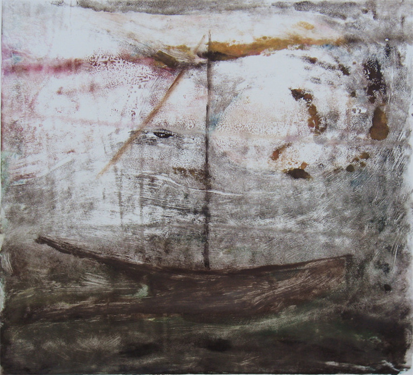 Boot - olieverf/monotype op papier - Irene Joffroy verkocht voor € 40!