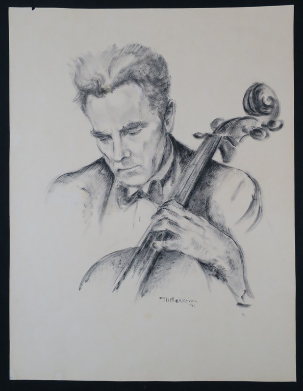 Lot met 4 Tekeningen, o.a. Onbekend Gesigneerd: Inkttekening, De Cellist kopen? Bied vanaf 1!