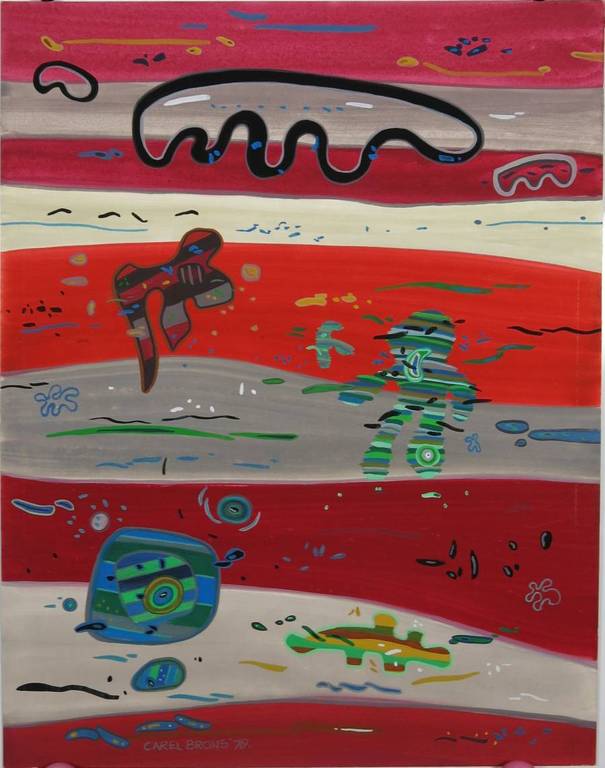 Carel Brons: Olieverf op karton, Abstracte figuur en dieren kopen? Bied vanaf 35!