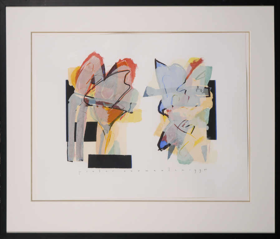 Pieter Vermeulen: Gemengde techniek op papier, Zonder titel - Ingelijst verkocht voor € 35!