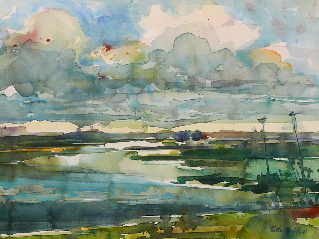 Pieter Briels (1929): Aquarel, IJssel bij Wijhe II kopen? Bied vanaf 160!