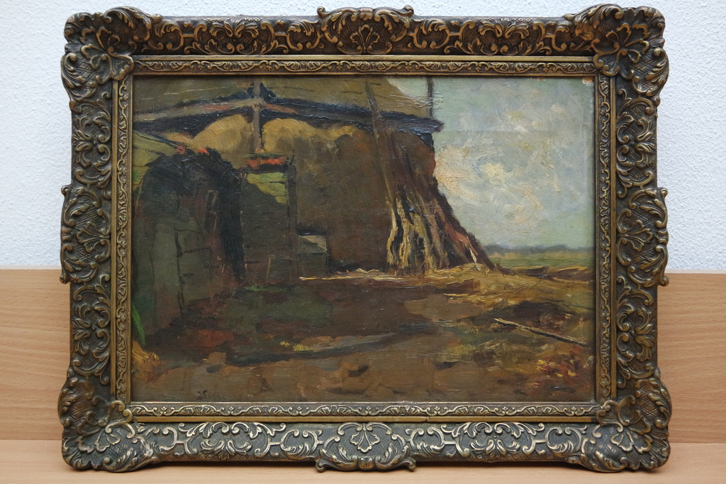 Jan Sirks (1885-1938) - olieverf op doek - hooimijt verkocht voor € 175!
