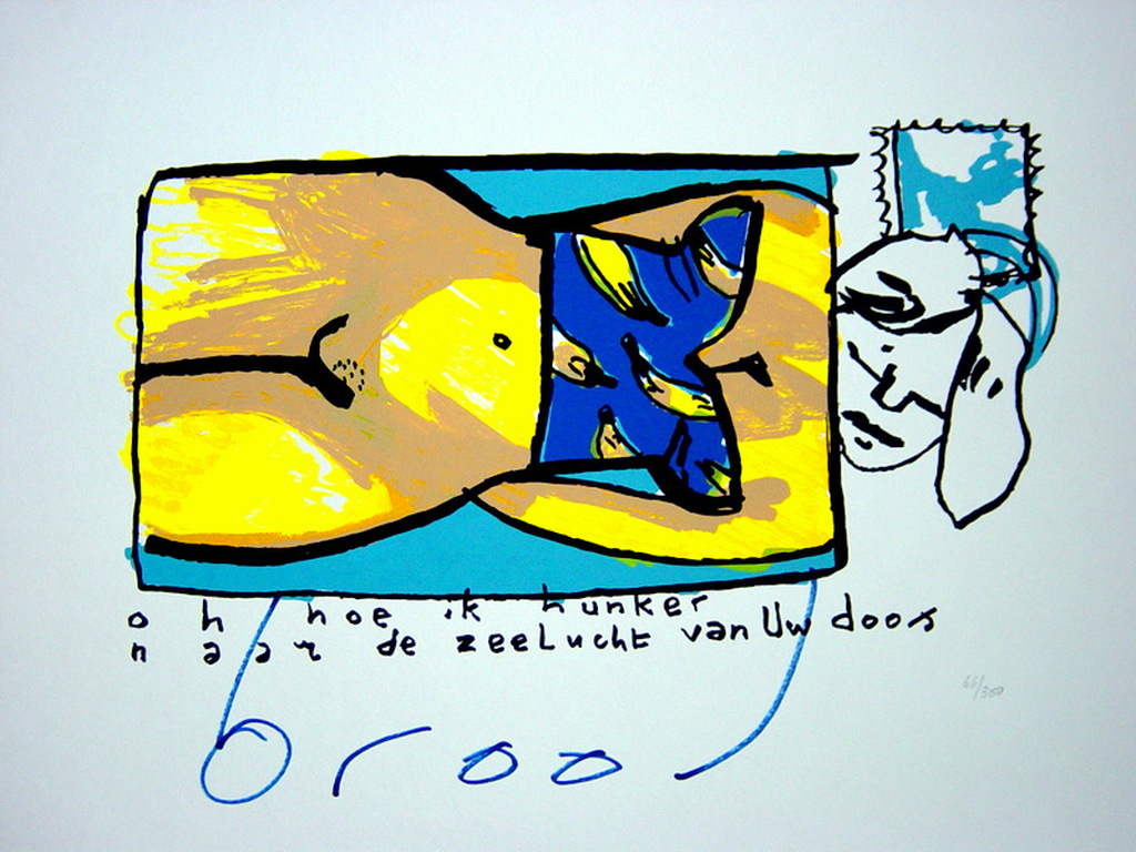 Herman Brood - Originele Hand Gesigneerde Zeefdruk - Oh hoe ik hunker naar de ze kopen? Bied vanaf 150!