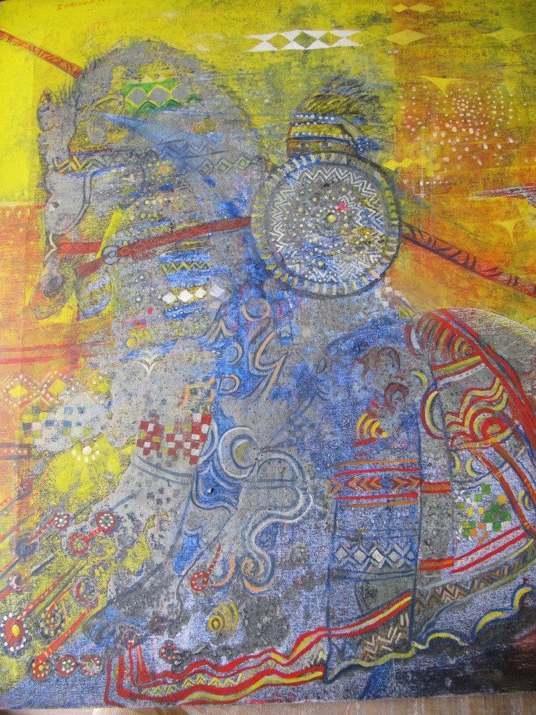 Zerihun Yetmgeta - Ethiopische krijgsman te paard - olie op linnen  verkocht voor € 500!