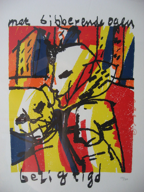 Herman Brood: Kleurenzeefdruk - 'Met bibberende ....' - opl. 300 ex. verkocht voor € 129!