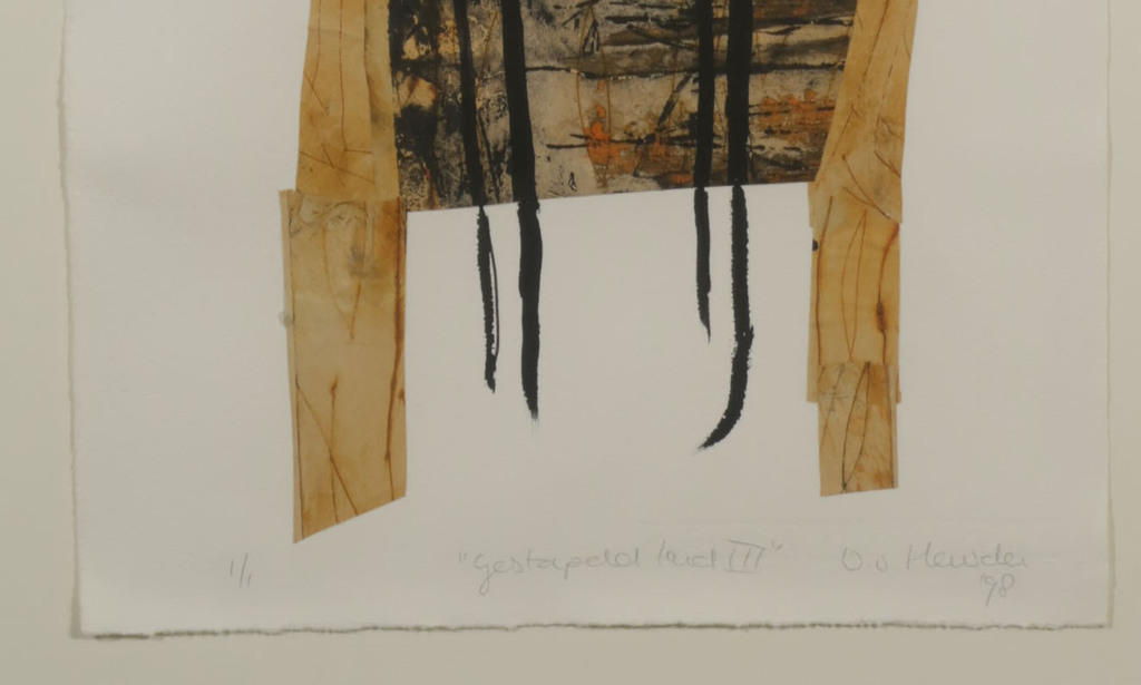 Vera van Heusden: Monoprint, Gestapeld land III - Ingelijst (Groot) kopen? Bied vanaf 1!