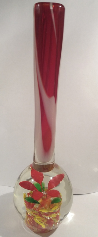 Glazen presse papier met rode bloem onderin  kopen? Bied vanaf 1!