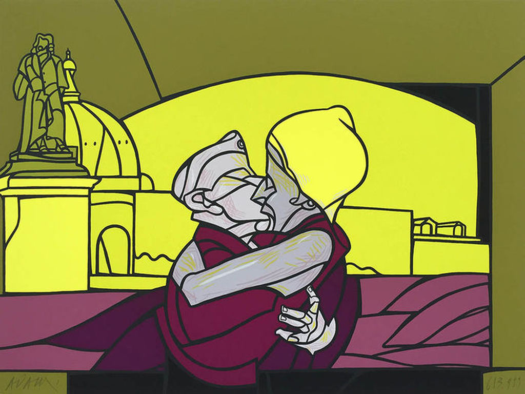 VALERIO ADAMI. - Il BACIO- Wereldberoemde Kleurenlitho, Handgesigneerd/Genummerd verkocht voor € 85!