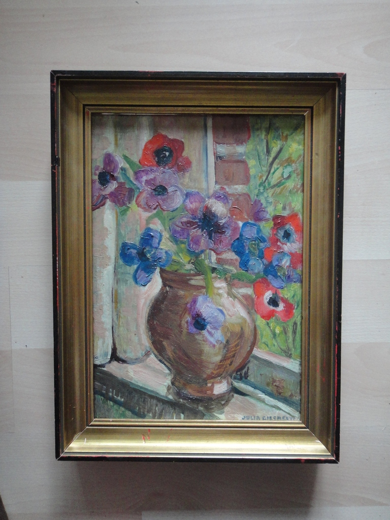 Julia Giesberts, olieverf op doek, boeket anemonen kopen? Bied vanaf 45!