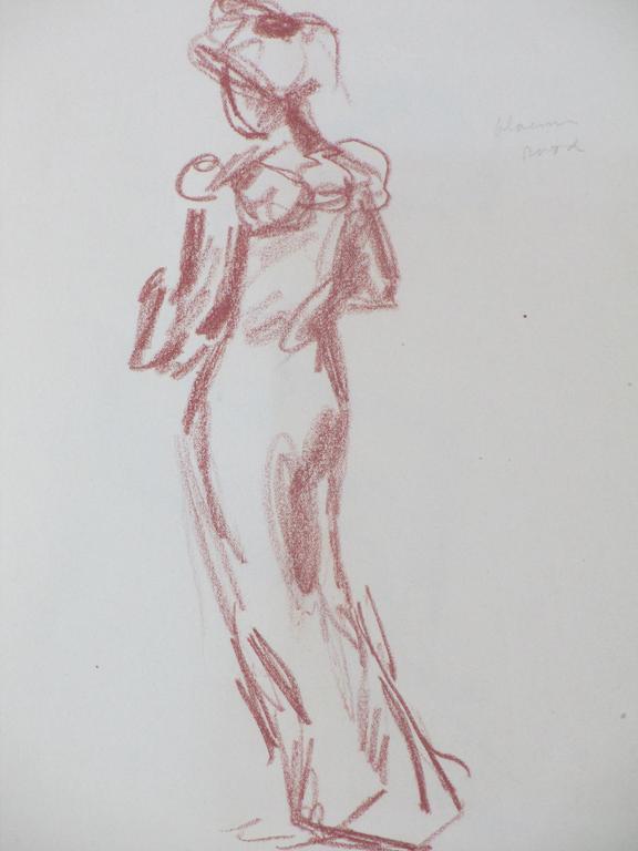 Johan Laurent ter Veer, Flanerende Dame, Rode tekening kopen? Bied vanaf 25!