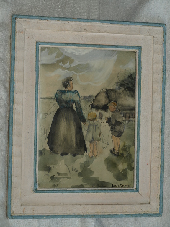 Bertha Coenen (1913-1968) – Aquarel – Moeder met kinderen – Gesigneerd – ca 1950 kopen? Bied vanaf 45!