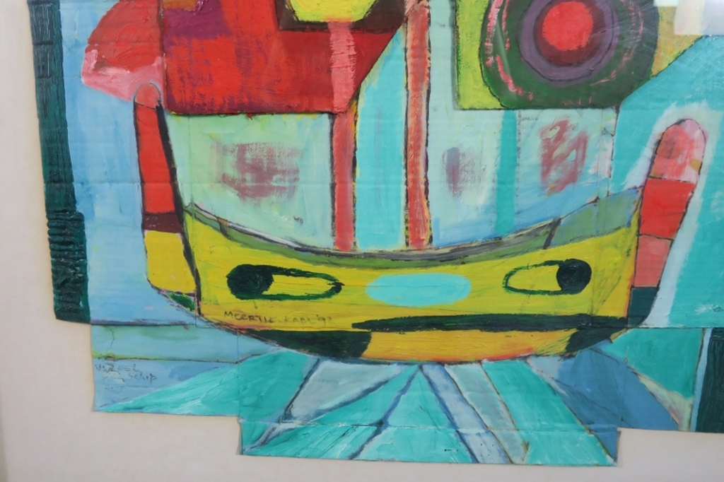 Meertje Kaal: Beschilderde Collage van karton, Schip - Ingelijst kopen? Bied vanaf 1!