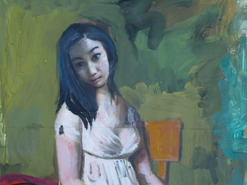 Peter Klashorst : acrylverf op papier , Vrouw met witte jurk – 2016 kopen? Bied vanaf 50!
