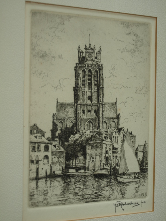 Hendrikus Elias Roodenburg : Ets – Grote kerk Dordrecht – Ingelijst - 1963 kopen? Bied vanaf 22!