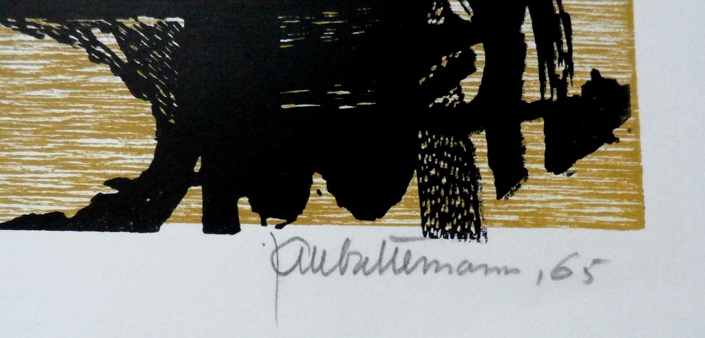 Jan Battermann - linogravure: strand - 1965 - oplage 20 stuks  kopen? Bied vanaf 40!