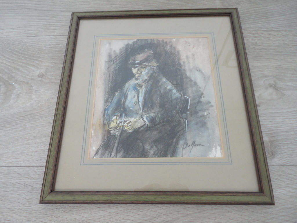 D. van Hoven (pseudoniem J.H. Frese) - Rokende boer - aquarel kopen? Bied vanaf 1!
