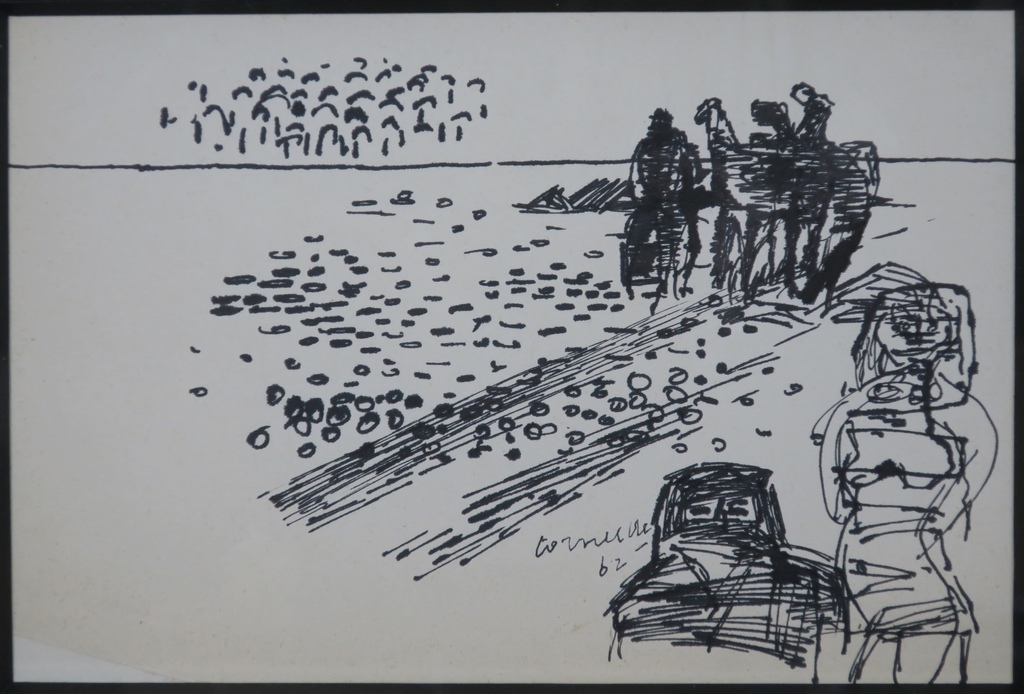 Corneille: Pentekening, Z.T. Landschap met figuren uit 1962! - Ingelijst kopen? Bied vanaf 600!