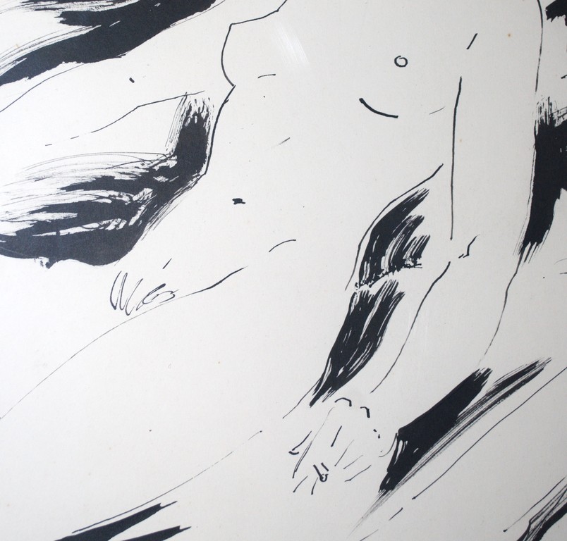 Médard Tytgat (Belgïë) - liggend naakt 1958 - mooi ingelijste inkttekening kopen? Bied vanaf 40!