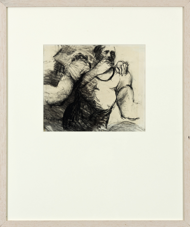 Onbekend gesigneerd: Krijttekening, Gevecht - Ingelijst kopen? Bied vanaf 1!