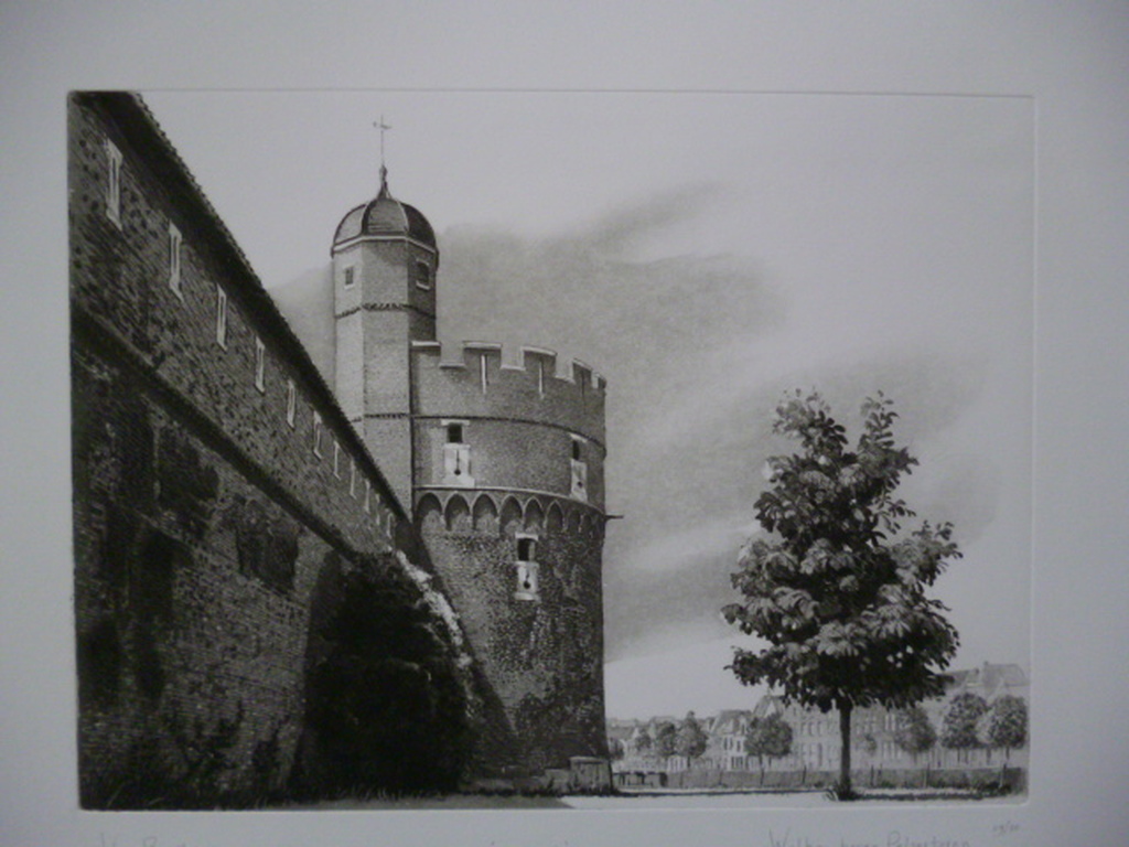 Wim Bettenhausen - ets - Wolken boven Pelsertoren (Zwolle) verkocht voor € 40!