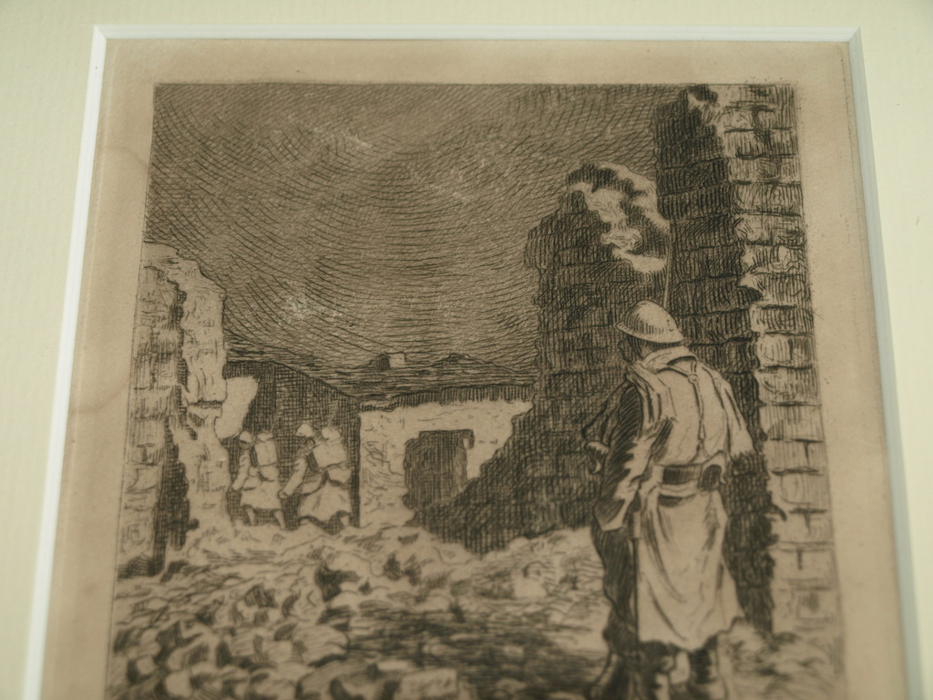 Georges Barrière (1881-1944) : ets – Wereldoorlog I – Ingelijst– ca 1915 kopen? Bied vanaf 25!