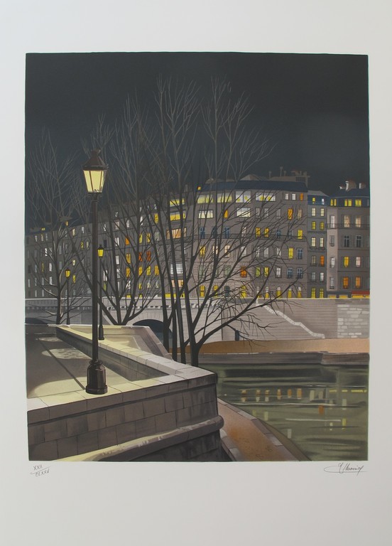 "Au bord du quai"- kleurenlithografie kopen? Bied vanaf 45!