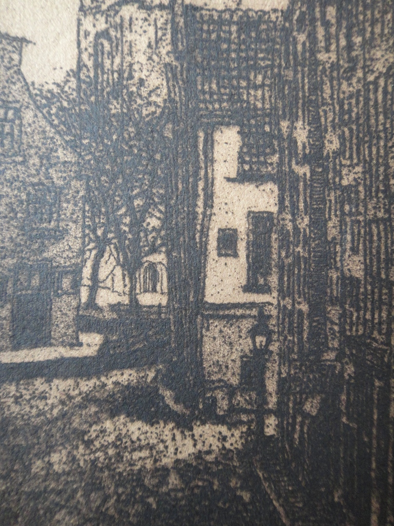 Hollandse school, oude litho, doorkijkje op kerk kopen? Bied vanaf 1!