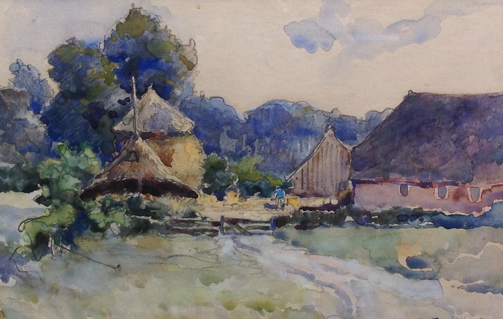 Hugo Polderman, Boerderij met hooibergen, gemengde techniek kopen? Bied vanaf 100!