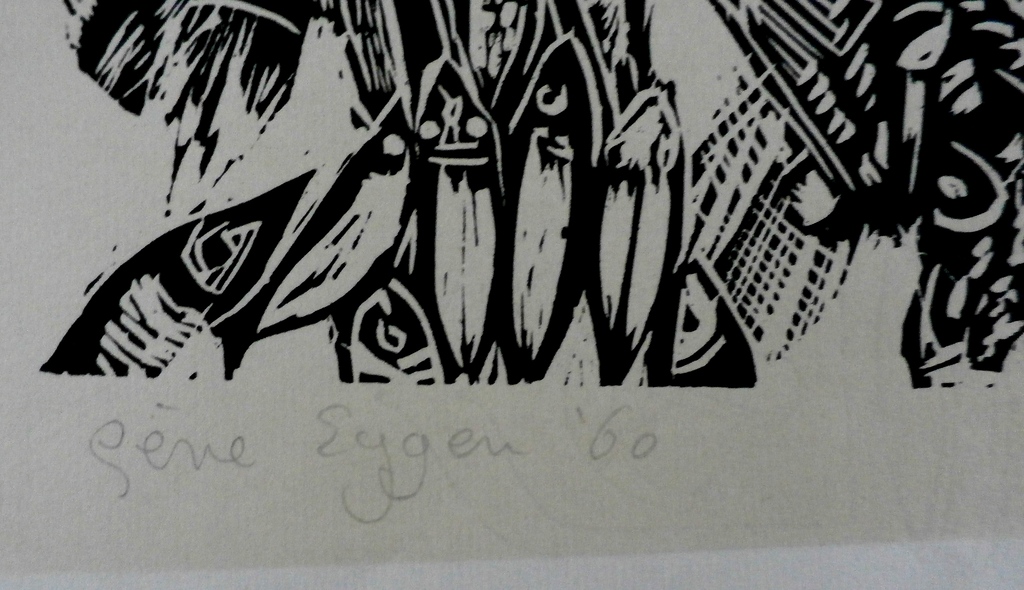 Gene Eggen - Houtsnede: vissers - 1960 kopen? Bied vanaf 40!