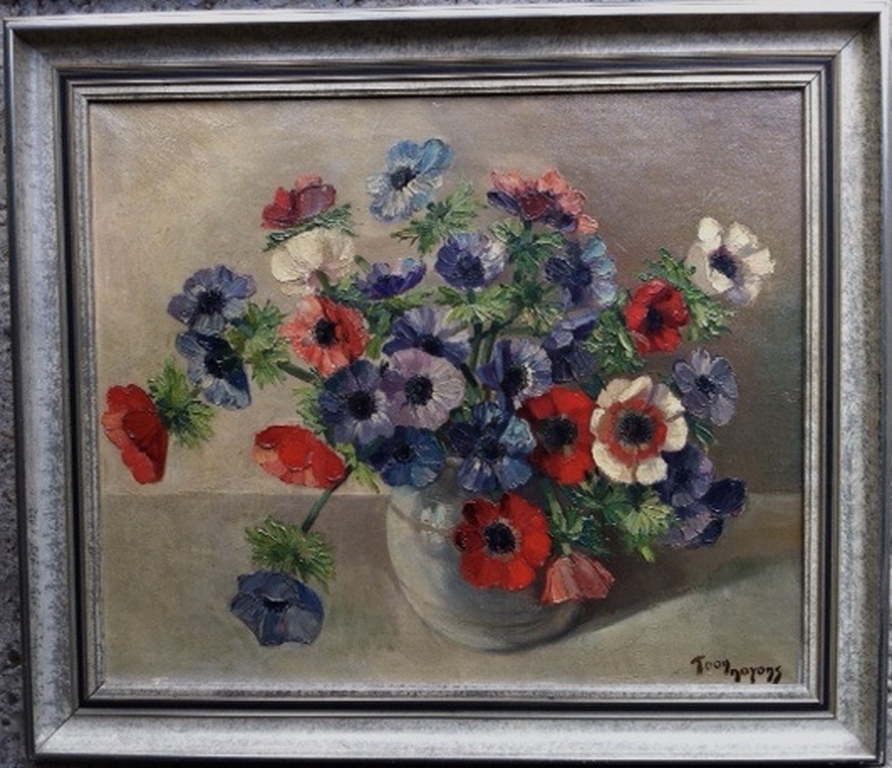 Stilleven TOON NOYONS 73 X 63 cm olieverfschilderij op doek  in prachtige lijst. verkocht voor € 125!