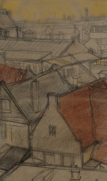 Hendrikus IJkelenstam - tekening dorp (Urk) kopen? Bied vanaf 25!