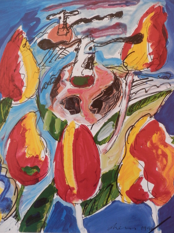 PETER DIEM   Giclee   FLYING COWS OVER TULIPFIELD  Handgesigneerd kopen? Bied vanaf 1!