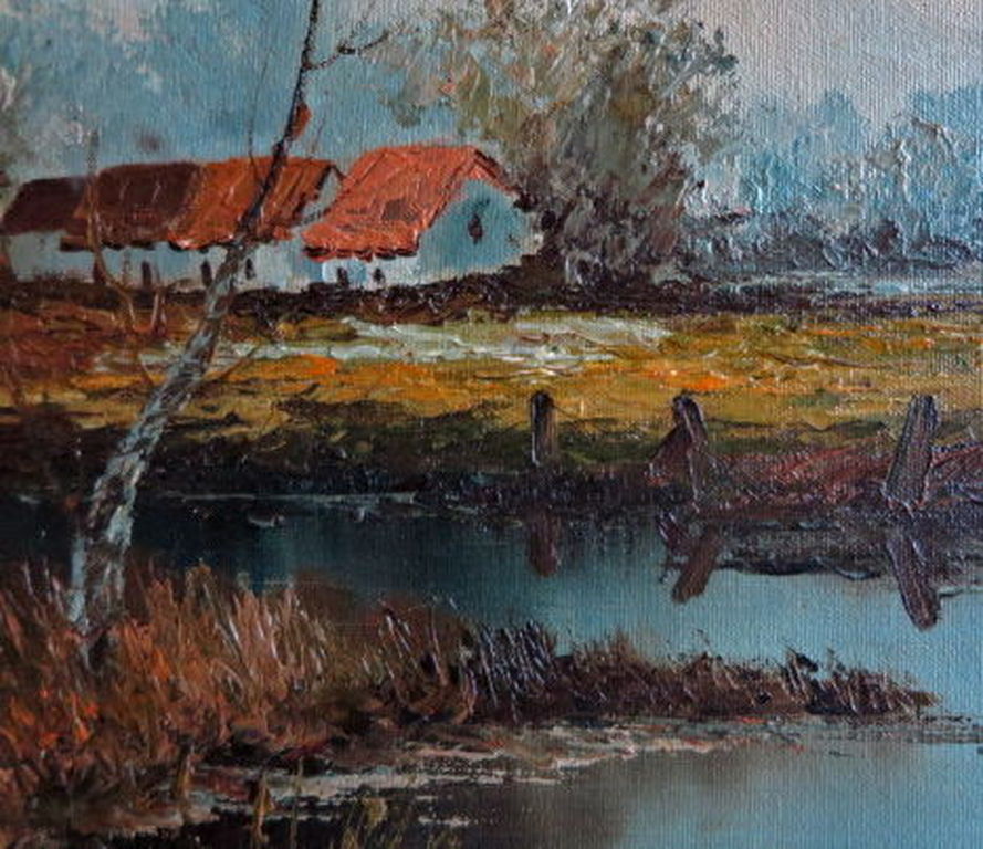 Groot schilderij onduidelijke signatuur-gelijst olieverf/doek - Polderlandschap  kopen? Bied vanaf 1!