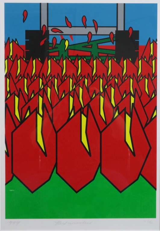 Onbekend gesigneerd: Zeefdruk, Z.T. Tulpen - Ingelijst kopen? Bied vanaf 35!