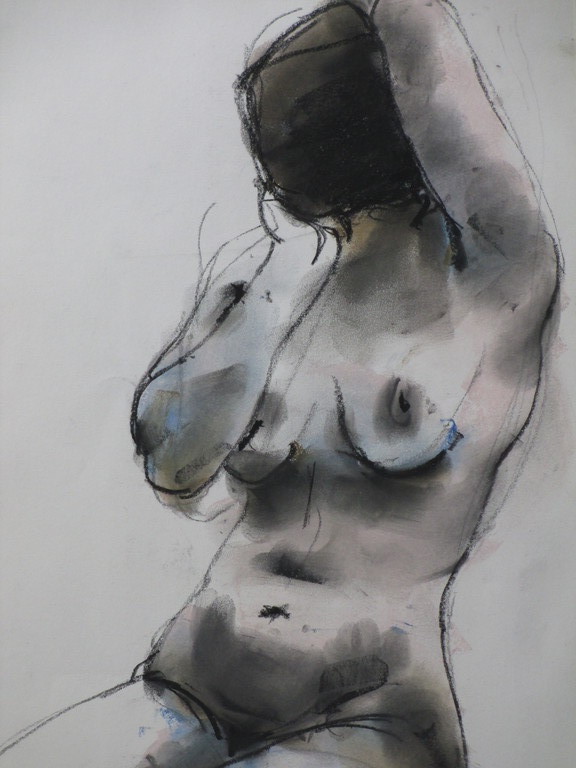 Henk Vermolen, Zittend naakt, Gemengde techniek kopen? Bied vanaf 45!