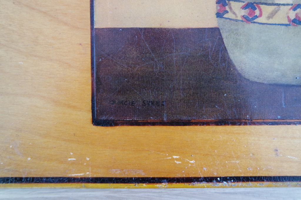 Dorcie Sykes, aquarel op houten paneeltje, stilleven van viooltjes. kopen? Bied vanaf 35!