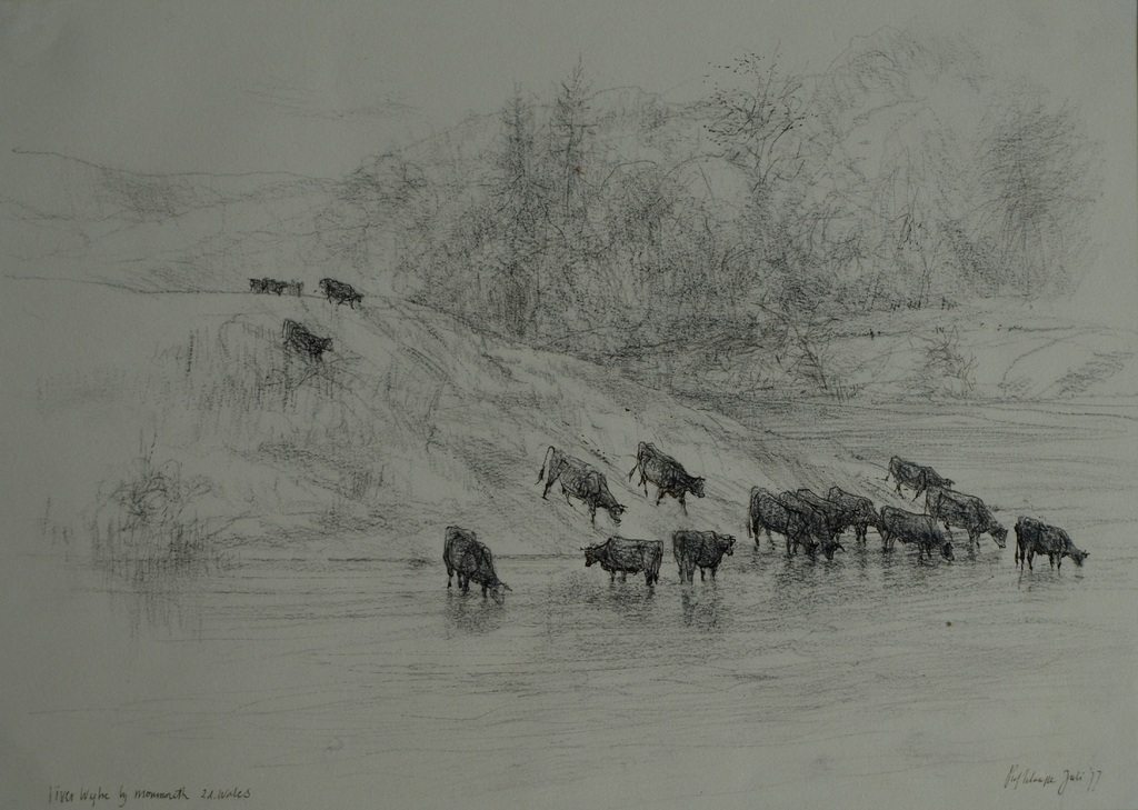 Piet Klaasse : Tekening – River Wye, Wales – gesigneerd & ingelijst - 1977 kopen? Bied vanaf 25!