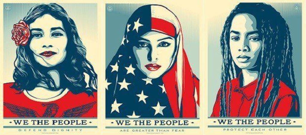 Shepard Fairey - Shepard Fairey (OBEY) - We The People - Drie grote offset prints verkocht voor € 100!