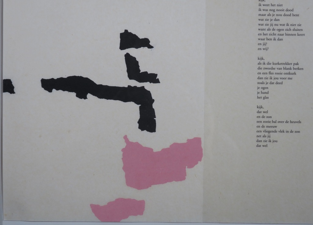 Cees Andriessen: Lino op Rijstpapier, Gedicht: Kijk, ik weet het niet- Ingelijst kopen? Bied vanaf 20!