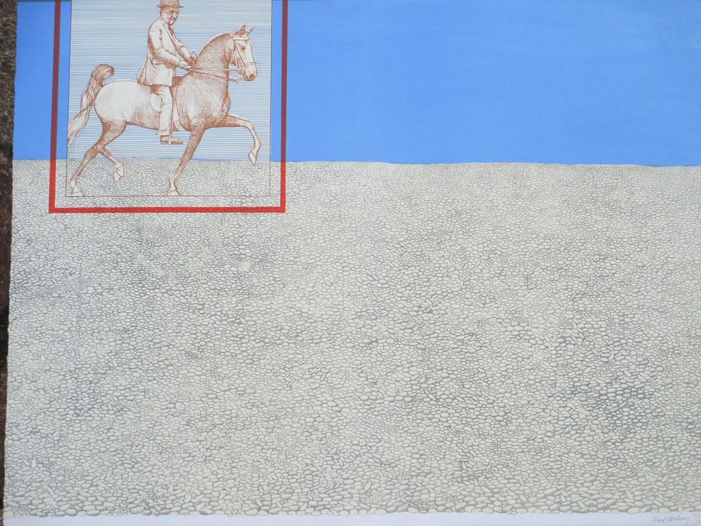 Aat Verhoog, Ruiter op grintweg, Kleurenlitho verkocht voor € 50!