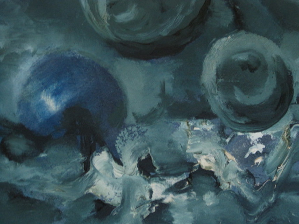 OUD surrealistisch olieverf "compositie in blauw" monogram RW (Roelf Westra ?) kopen? Bied vanaf 1!