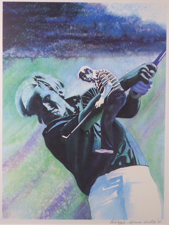 Rene Brone: Litho, Golfen - Ingelijst verkocht voor € 40!
