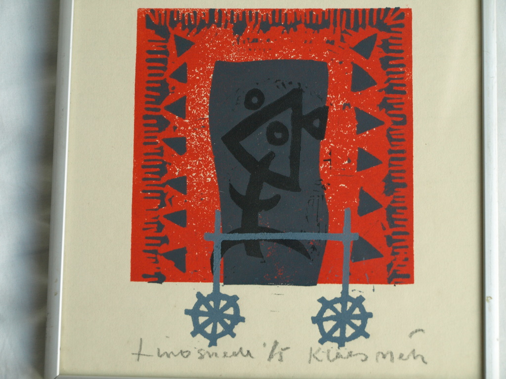 Onbekend : Linosnede , Zonder titel – gesigneerd & ingelijst – 1965 kopen? Bied vanaf 1!