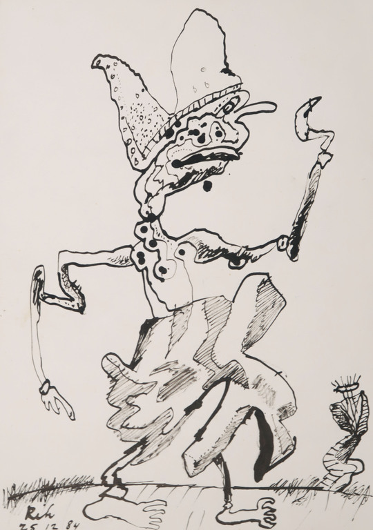 Rik van Iersel: Inkttekening, Fantasiefiguur met kroon verkocht voor € 85!