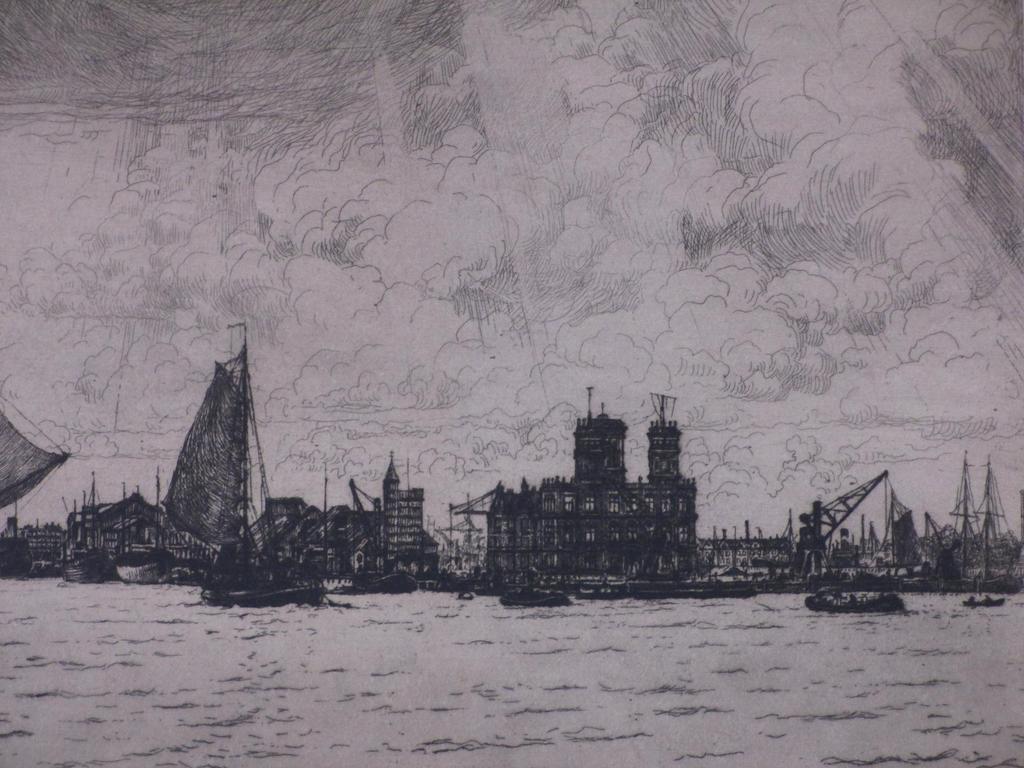 Albert Hemelman, Ets, Gezicht op de havens van Rotterdam kopen? Bied vanaf 60!