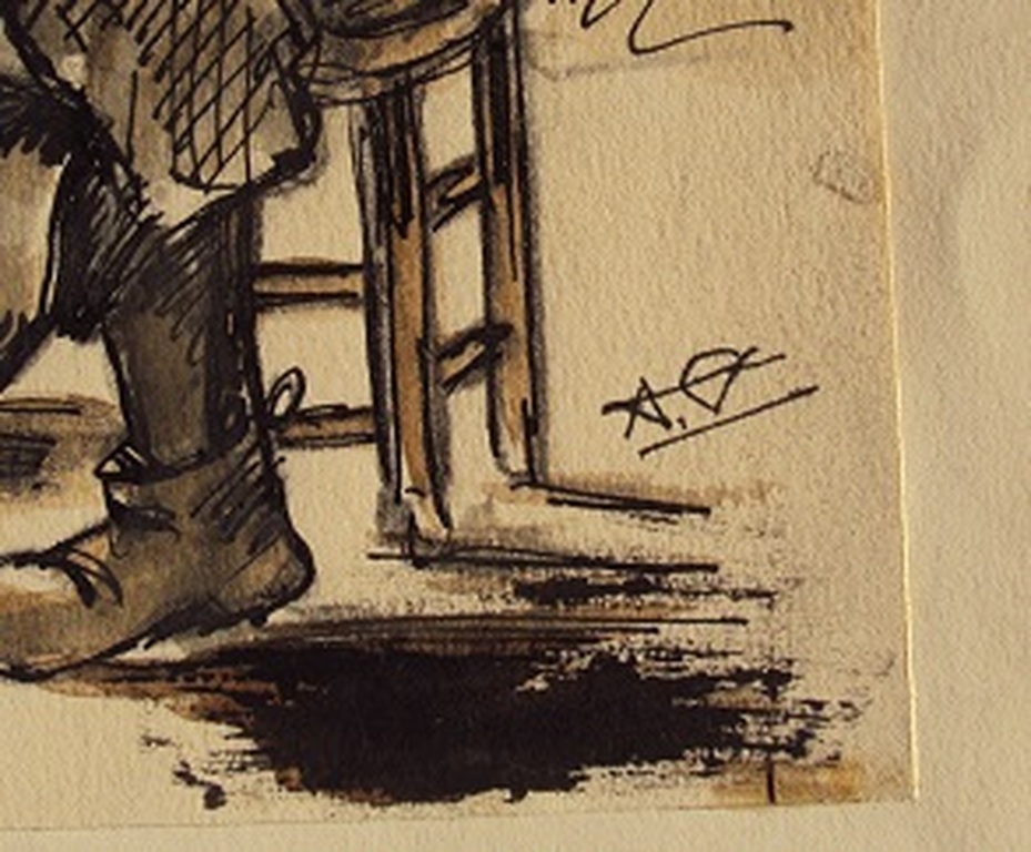 Andrey-Prevost, gewassen pentekening, musicerende clown kopen? Bied vanaf 25!