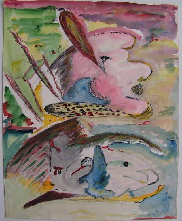 Monogram EW  -  aquarel op papier  -  zonder titel. kopen? Bied vanaf 1!