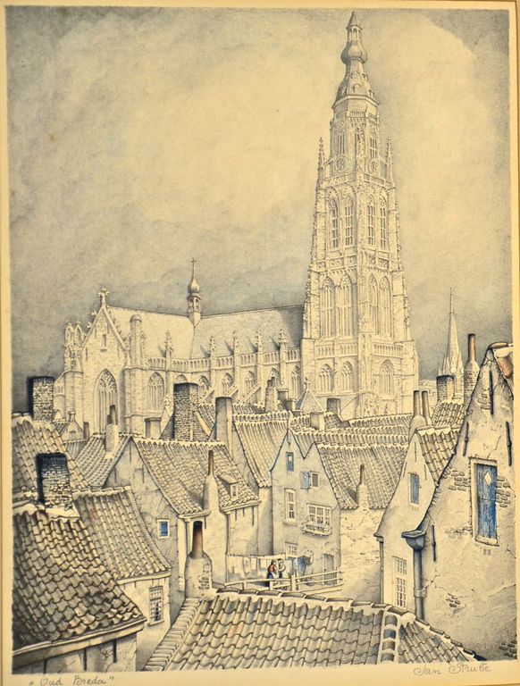 Jan Strube: Litho. Oud Breda verkocht voor € 50!